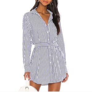 L'Academie Zoe Long Sleeve Striped Shirtdress Mini Dress Blue White Revolve